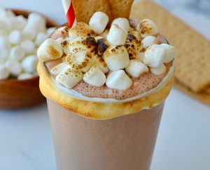 S'Mores Milkshake with toasted mini marshmallows and graham cracker garnish